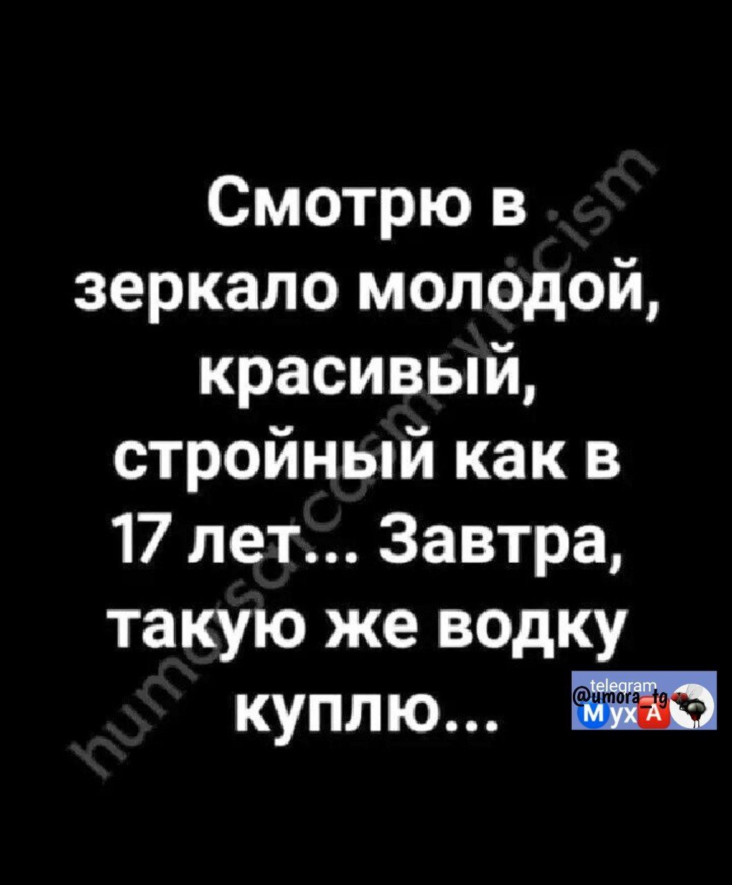 Смотрю в зеркало молодой красивый стройный как в 17 лет Завтра такую же водку куплю ми