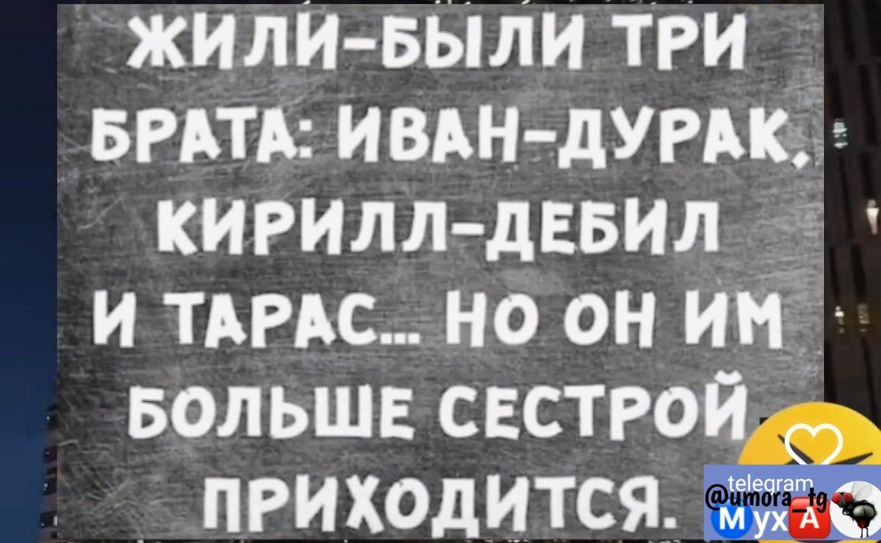 ЖИЛИ БЫЛИ ТРИ БРАТА ИВАН ДУРАК КИРИЛЛ ДЕБИЛ И ТАРАС НО ОН ИМ БОЛЬШЕ свстрое ПРИХОДИТСЯ 55