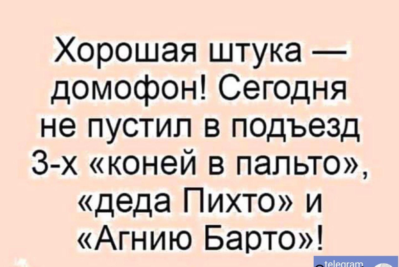 Хорошая штука домофон Сегодня не пустил в подъезд 3 х коней в пальто деда Пихто и Агнию Барто