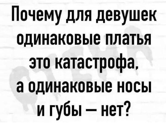 Почему для девушек одинаковые платья это катастрофа а одинаковые носы и губы нет