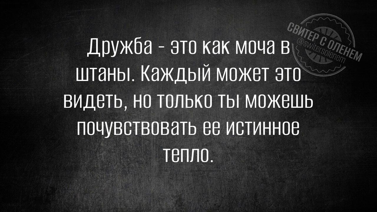 Дружба это как моча в штаны Каждый может это видеть но только ты можешь почувствовать ее истинное тепло