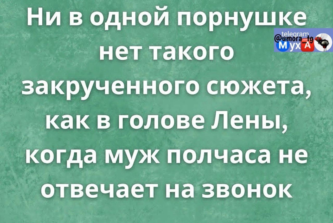 Ни в одной порнушке нет такого 7Ф закрученного сюжета как в голове Лены когда муж полчаса не отвечает назвонок