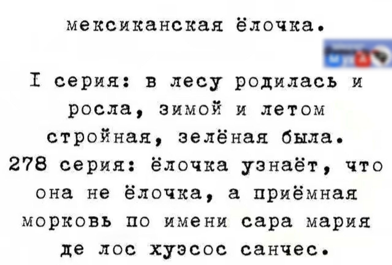 мексиканская ёлочка Т серия в лесу родилась и росла зимой и летом стройная зелёная была 278 серия ёлочка узнаёт что она не ёлочка а приёмная морковь по имени сара мария де лос хуэсос санчес