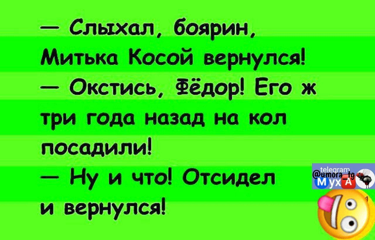 Слыхал боярин Митька Косой вернулся Окстись Фёдор Его ж три года назад на кол посадили Ну и что Отсидел и вернулся Э