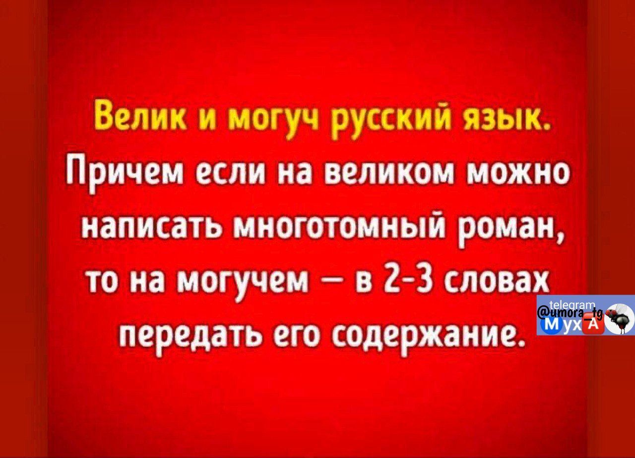 Велик и могуч русский язык Причем если на великом можно написать многотомный роман то на могучем в 2 3 словах передать его содержание