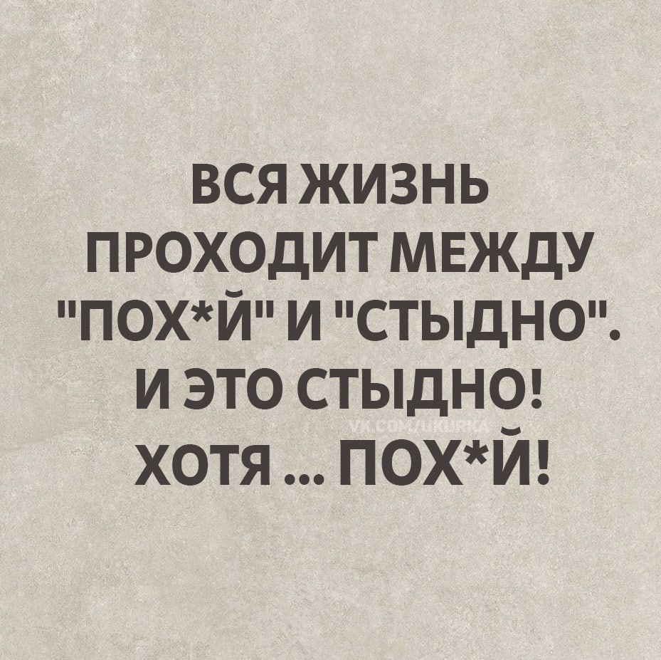 ВСЯ ЖИЗНЬ ПРОХОДИТ МЕЖДУ ПОХЙ И СТЫДНО И ЭТО СТЫДНО хотя ПОХЙ