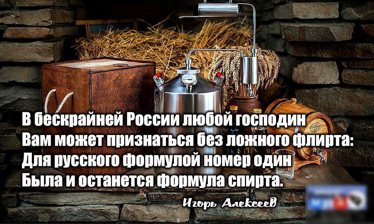 В бескрайней России любой господин Вам может признаться без ложного флирта: Для русского формулой номер один Была и останется формула спирта.