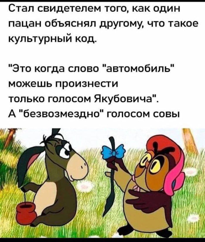 Стал свидетелем того, как один пацан объяснял другому, что такое культурный код. 