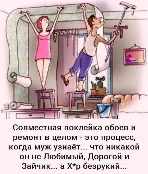 Совместная поклейка обоев и ремонт в целом - это процесс, когда муж узнаёт... что никакой он не Любимый, Дорогой и Зайчик... а Х*р безрукий...