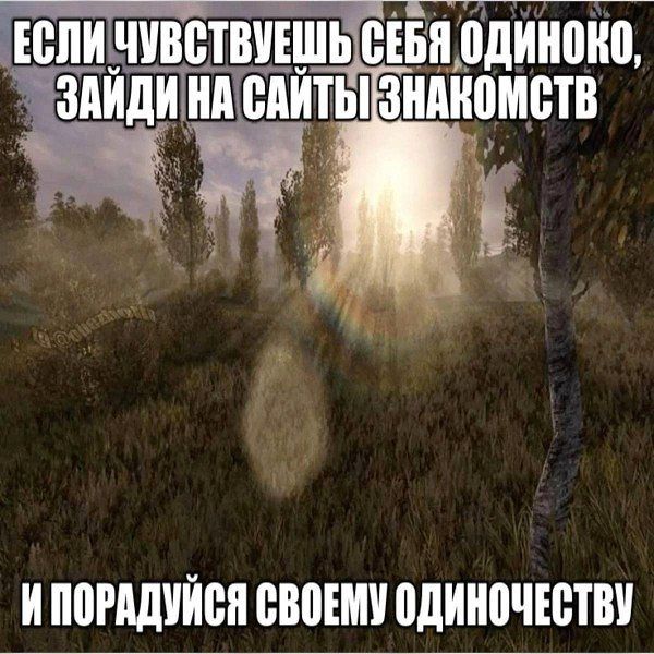 ЕСЛИ ЧУВСТВУЕШЬ СЕБЯ ОДИНОКО,
ЗАЙДИ НА САЙТЫ ЗНАКОМСТВ
И ПОРАДУЙСЯ СВОЕМУ ОДИНОЧЕСТВУ