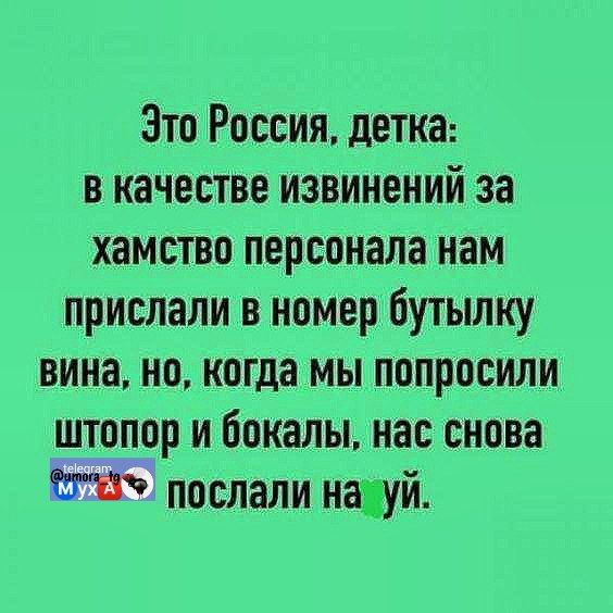 Это Россия, детка: в качестве извинений за хамство персонала нам прислали в номер бутылку вина, но, когда мы попросили штопор и бокалы, нас снова послали на хуй.
