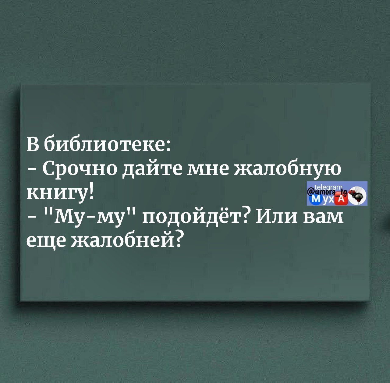 В библиотеке:
- Срочно дайте мне жалобную книгу!
- 