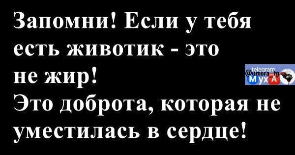 Запомни! Если у тебя есть животик - это не жир! Это доброта, которая не уместилась в сердце!