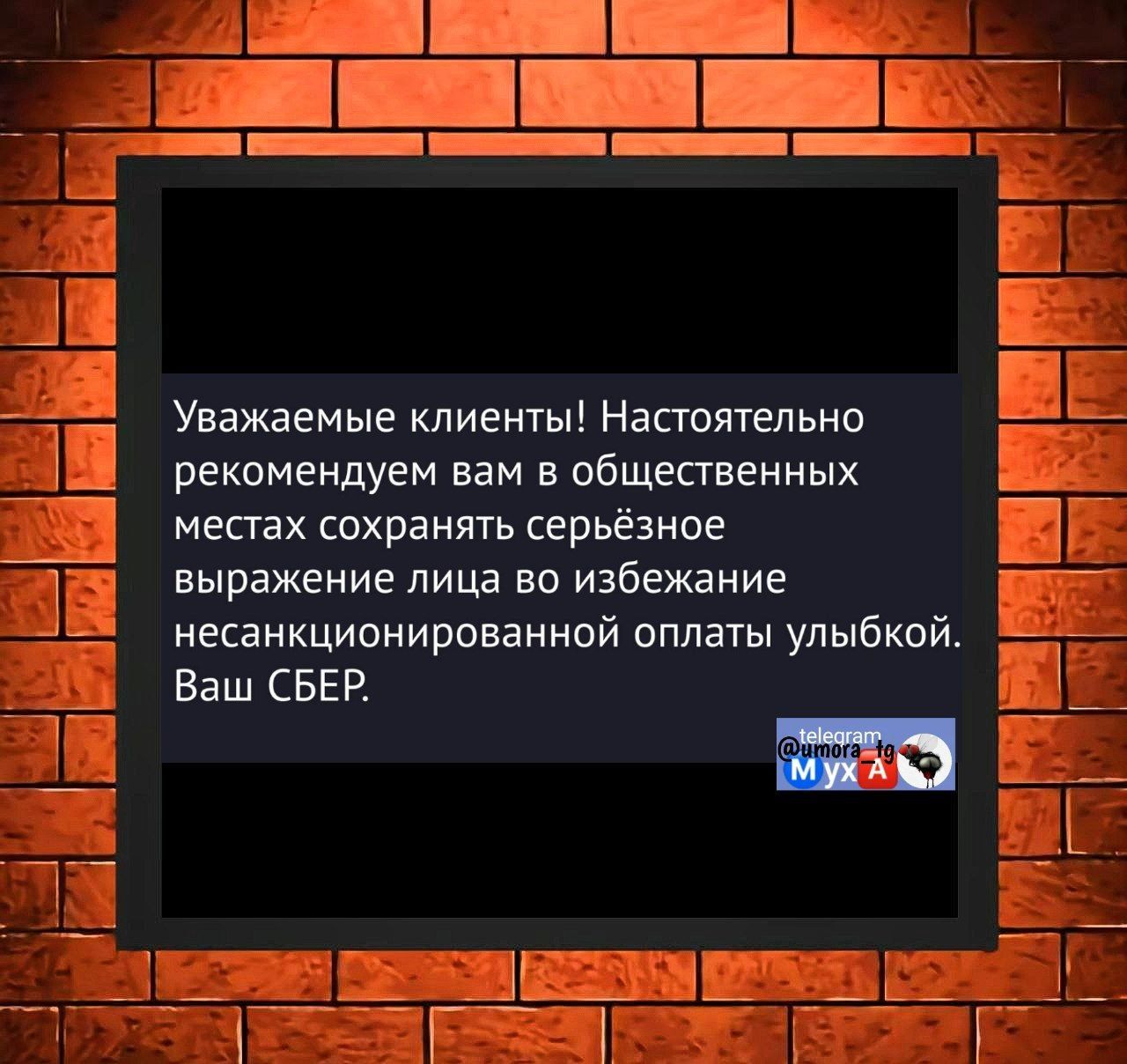 Уважаемые клиенты! Настоятельно рекомендуем вам в общественных местах сохранять серьёзное выражение лица во избежание несанционированной оплаты улыбкой. Ваш СБЕР.