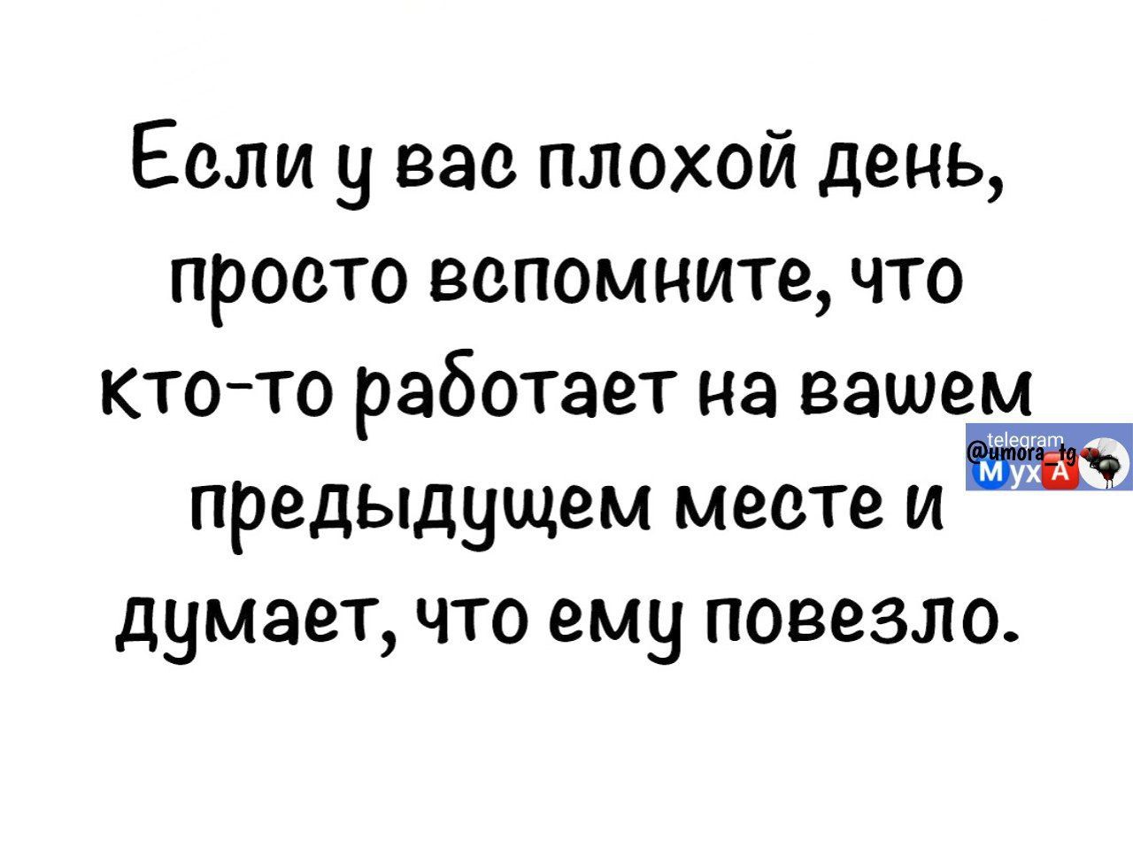 Если у вас плохой день, просто вспомните, что кто-то работает на вашем предыдущем месте и думает, что ему повезло.