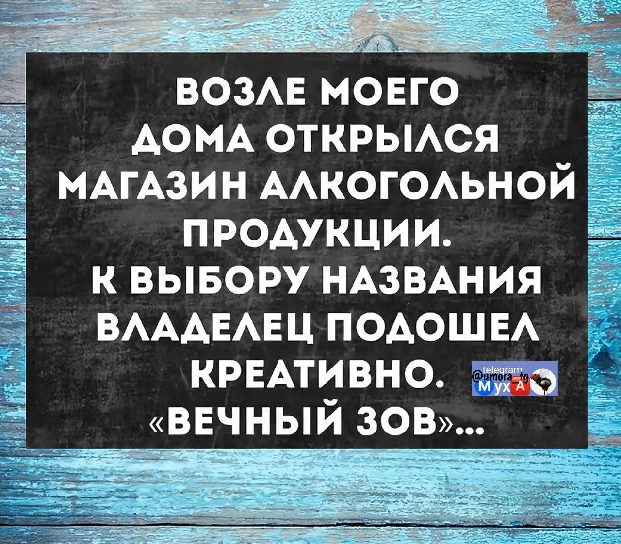 Возле моего дома открылся магазин алкогольной продукции. К выбору названия владелец подошел creatively. «Вечный зов»...