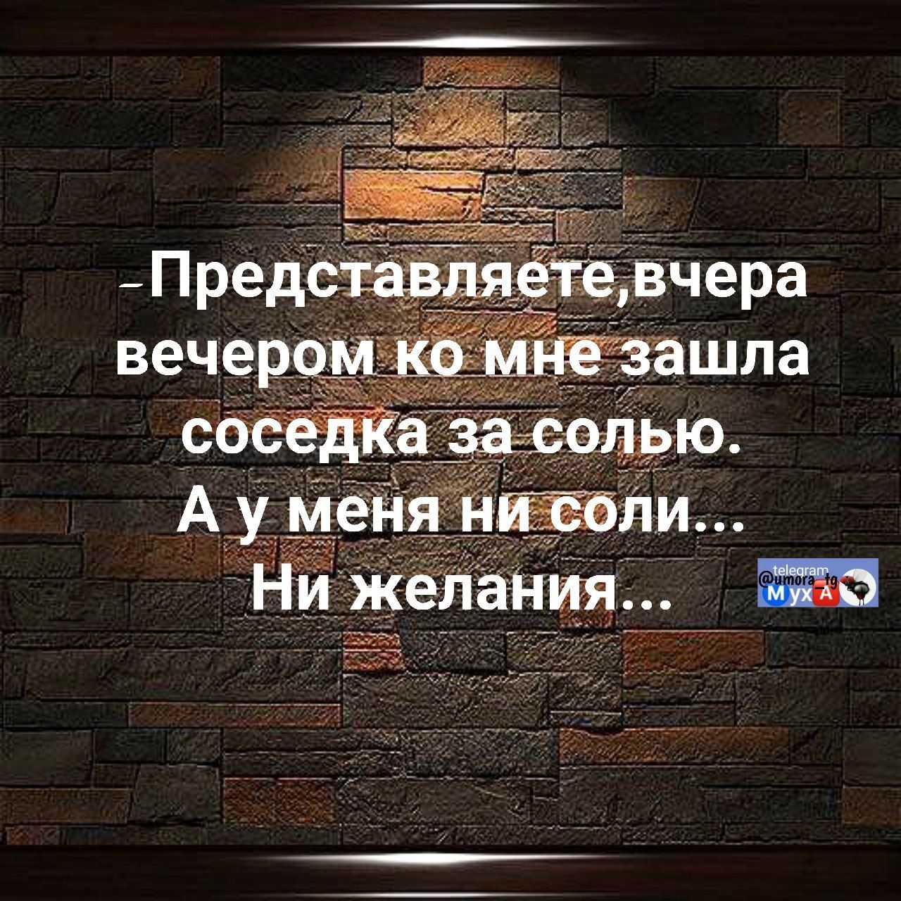 Представляете, вчера вечером ко мне зашла соседка за солью. А у меня ни соли... Ни желания...