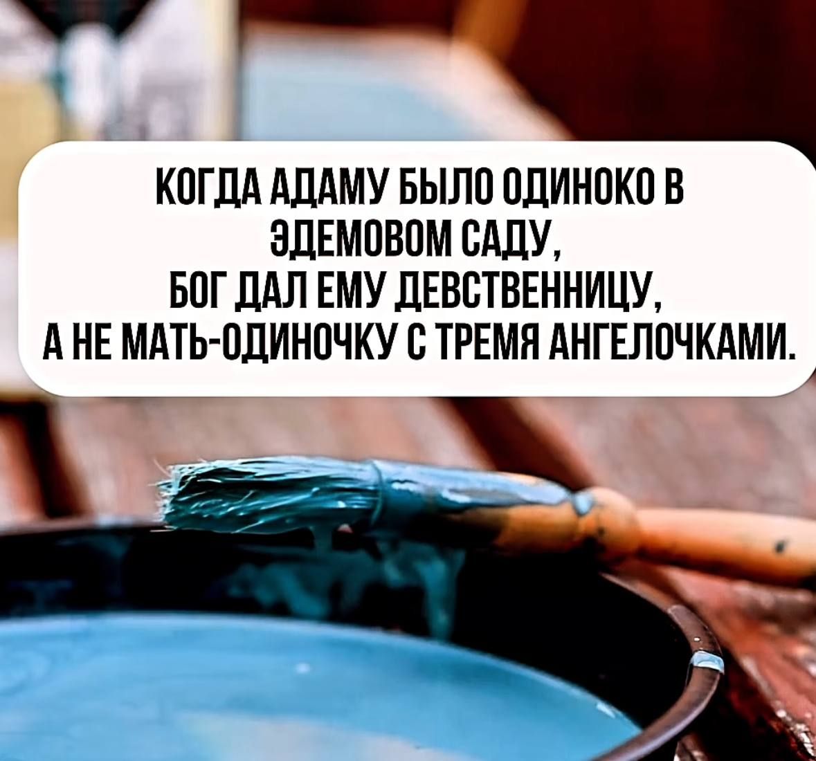 КОГДА АДАМУ БЫЛО ОДИНОКО В ЭДЕМОМ САДУ, БОГ ДАЛ ЕМУ ДЕВСТВЕННИЦУ, А НЕ МАТЬ-ОДИНОЧКУ С ТРЁМЯ АНГЕЛОЧКАМИ.