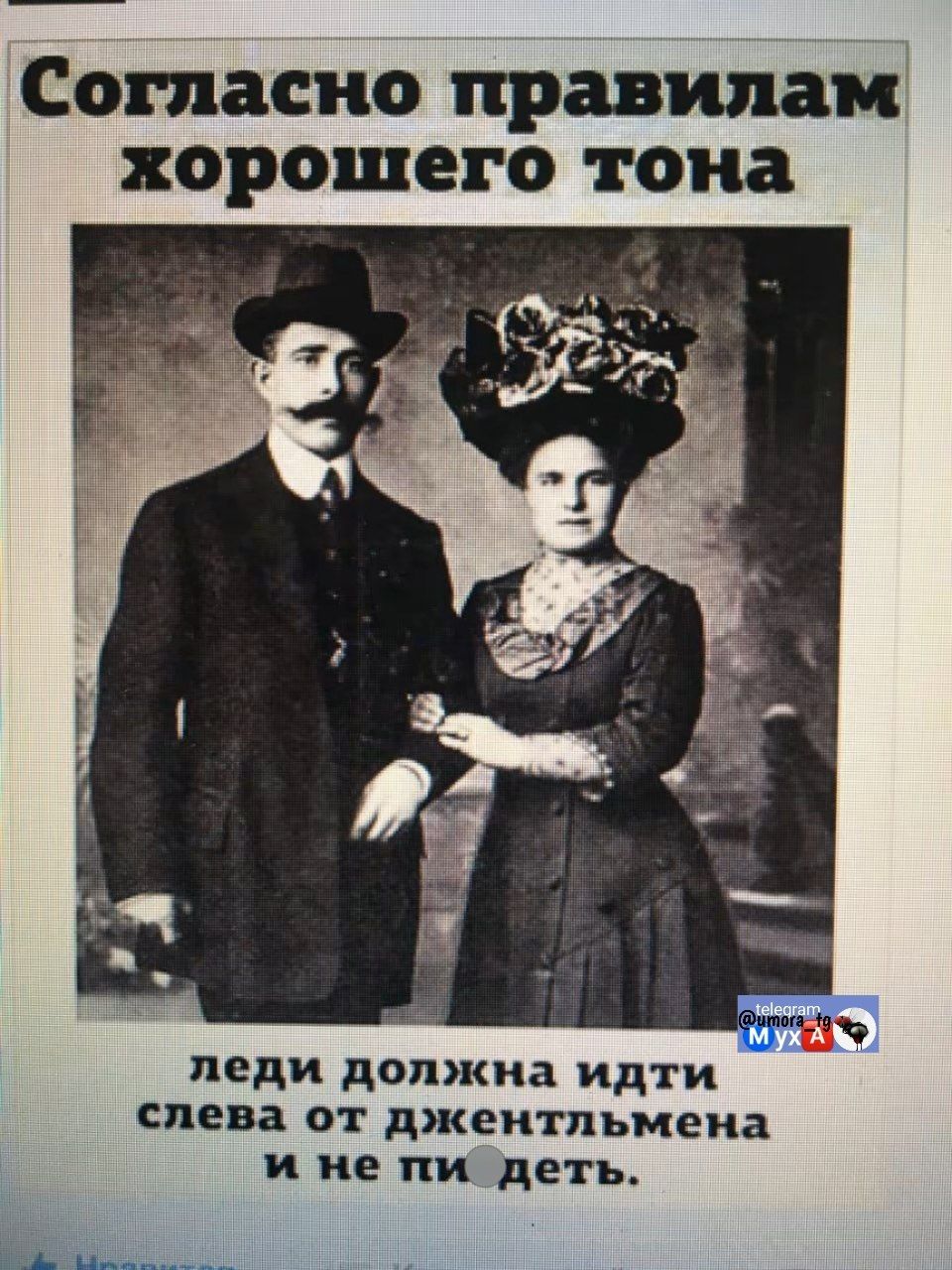 Согласно правилам хорошего тона леди должна идти слева от джентльмена и не пить детей.