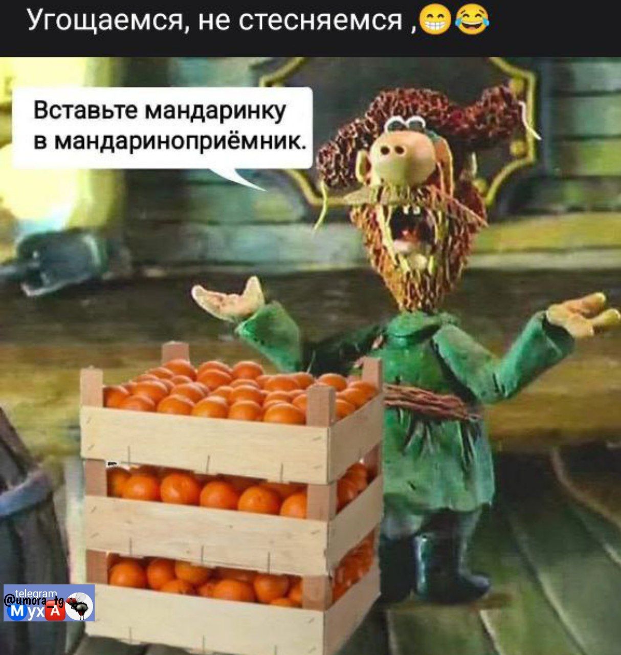 Угощаемся, не стесняемся, 😁😂 
Вставьте мандаринку в мандариноприёмник.