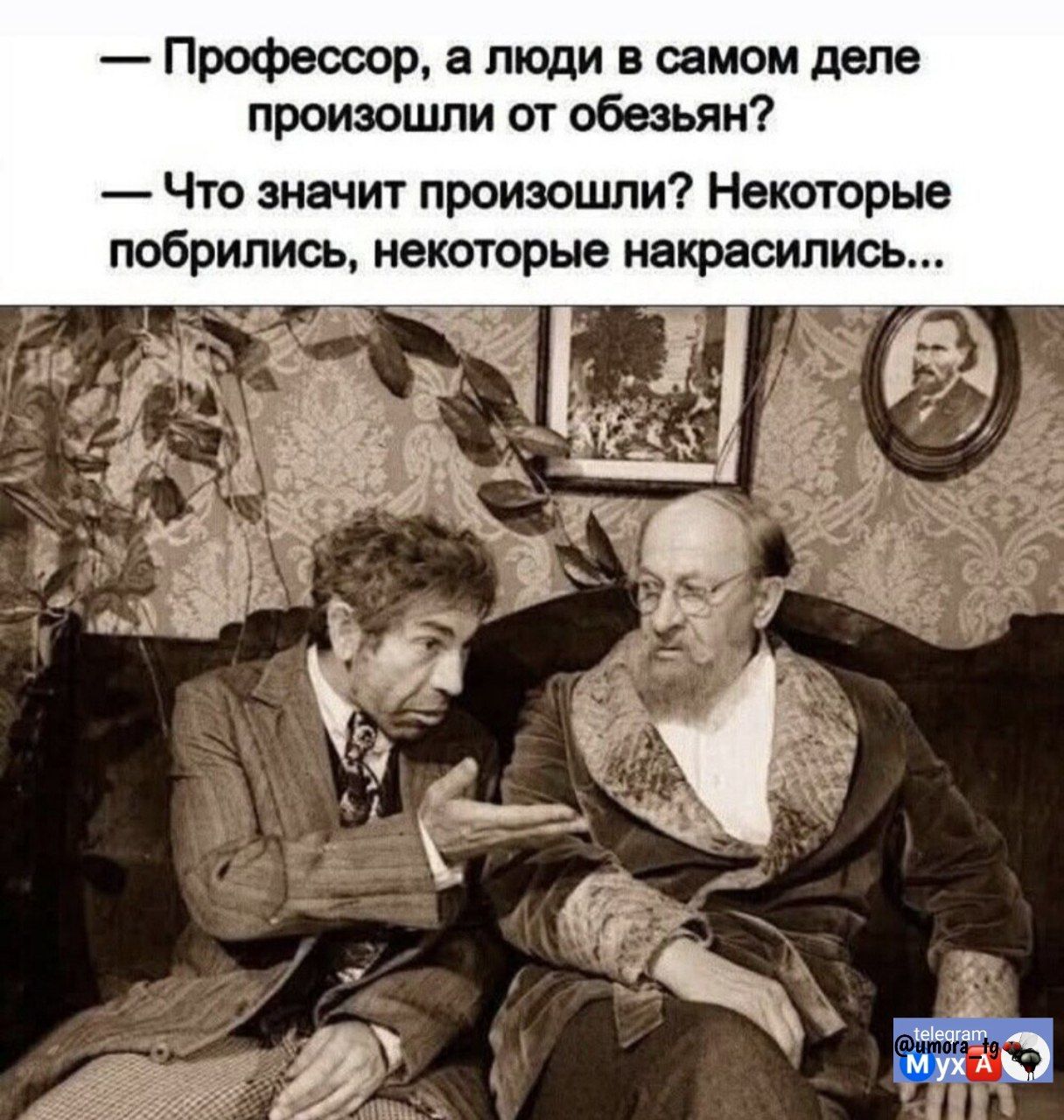 — Профессор, а люди в самом деле произошли от обезьян? — Что значит произошли? Некоторые побрились, некоторые накрасились...