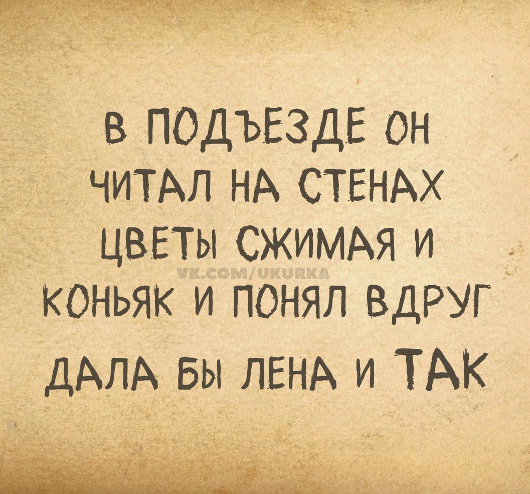 В подъезде он читал на стенах цветы сжимая и коньяк и понял вдруг дала бы лена и так