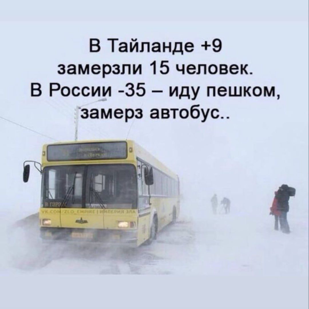 В Таиланде +9 замерзли 15 человек. В России -35 — иду пешком, замерз автобус..