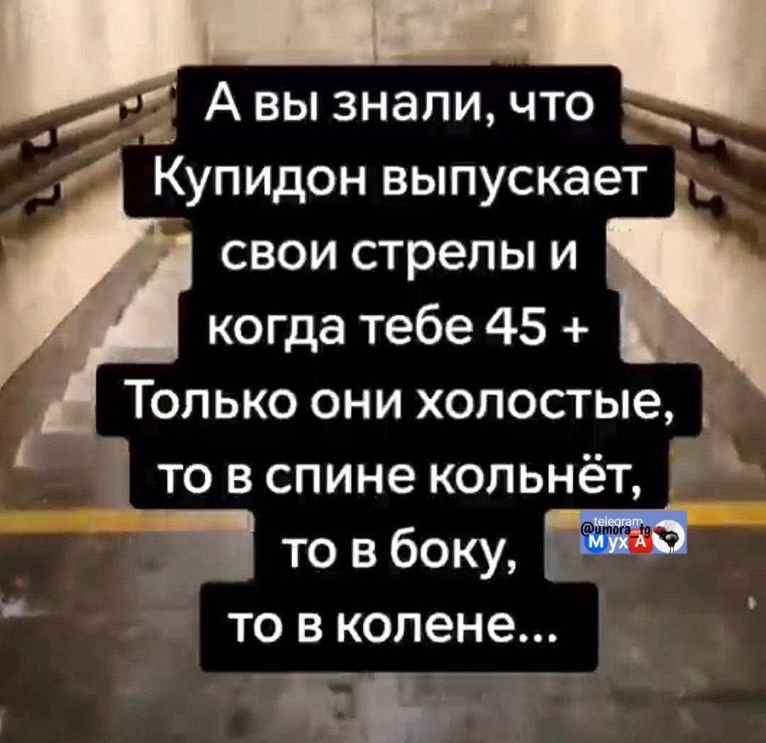 А вы знали, что Купидон выпускает свои стрелы и когда тебе 45+ Только они голые, то в спине колнёт, то в боку, то в колене...