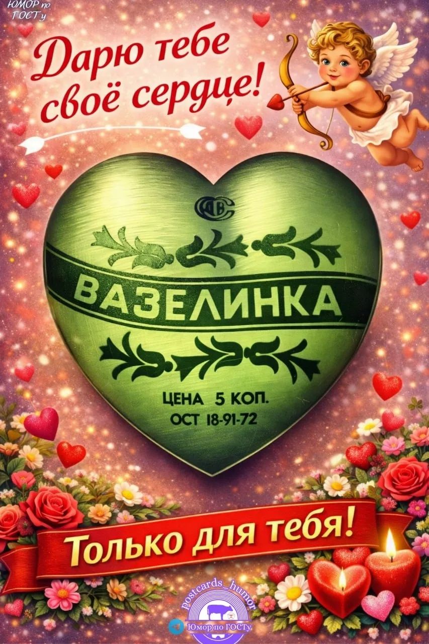 Дарю тебе своё сердце! ВАЗЕЛИНКА Цена 5 коп. ОСТ 18-91-72 Только для тебя! (ангелочек и сердце-валентинка, поздравление)