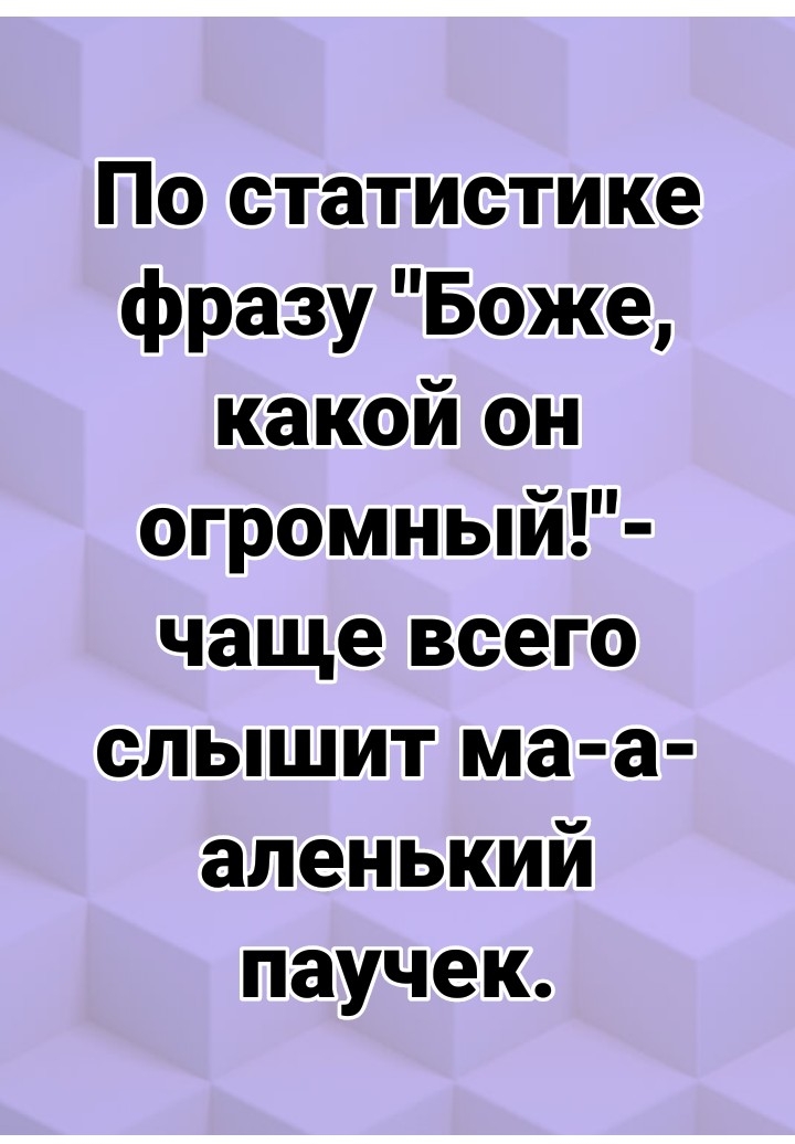 По статистике фразу Боже какой он огромный чаще всего слышит ма а аленький паучек