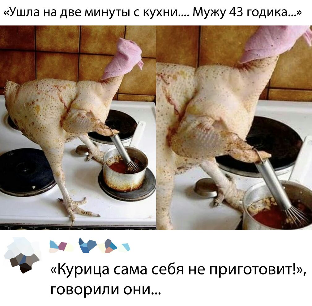Ушла на две минуты с кухни Мужу 43 годика ЧК Курица сама себя не приготовиті говорили они