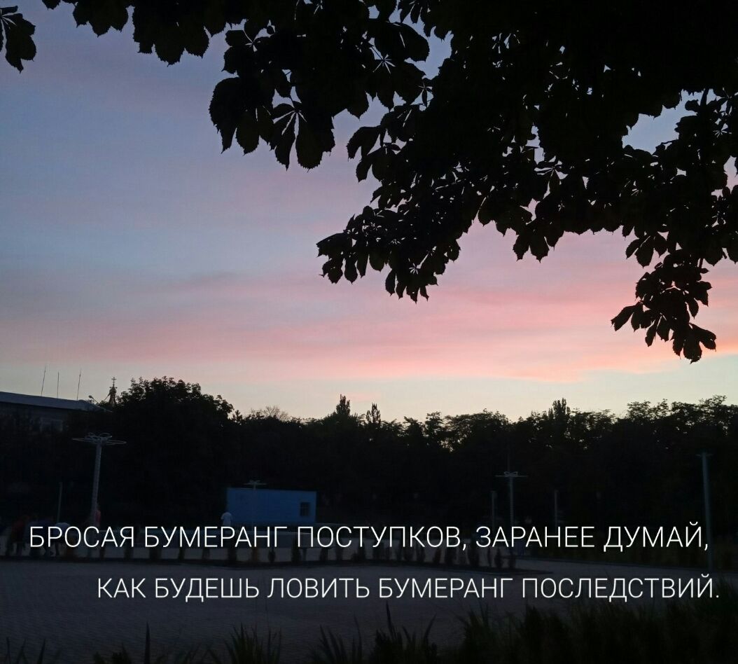 БРОСАЯ БУМЕРАНГ ПОСТУПКОВ ЗАРАНЕЕ ДУМАЙ КАК БУДЕШЬ ЛОВИТЬ БУМЕРАНГ ПОСЛЕДСТВИЙ