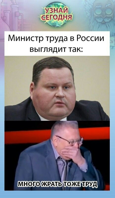 ъ _ зы 733 Министр труда в России 11 выглядит так МНОГО ЖРАТЬ ТОЖЕПЩД