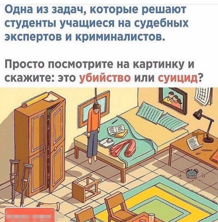 Одна из задач которые решают студенты учащиеся на судебных экспертов и криминалистов Просто посмотрите на картинку и скажите это убийство или суицид ддос