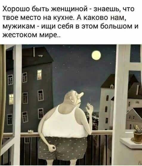 Хорошо быть женщиной знаешь что твое место на кухне А каково нам мужикам ищи себя в этом большом и жестоком мире