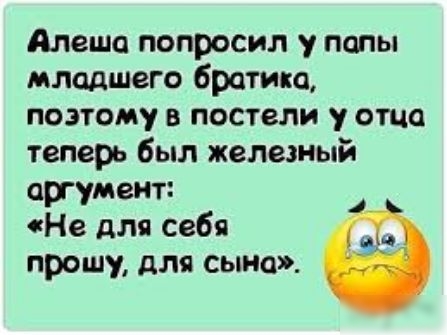 Алеша попросил у папы младшего братика поэтому в постели у отца теперь был железный аргумент Не для себя прошу для сына