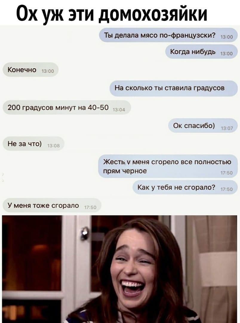 Ох уж эти домохозяйки Ты делала мясо по Французски 13 Когда нибудь Конечно На СКОЛЬКО ТЫ СТЭВИЛЭ градусов 200 градусов минут на 4050 Ок спасибо Не за что Жесть МЕНЯ сгорело все ПОЛНОСТЬЮ прям черное г Как у тебя не сгорело У МЕНЯ тоже сгорапо