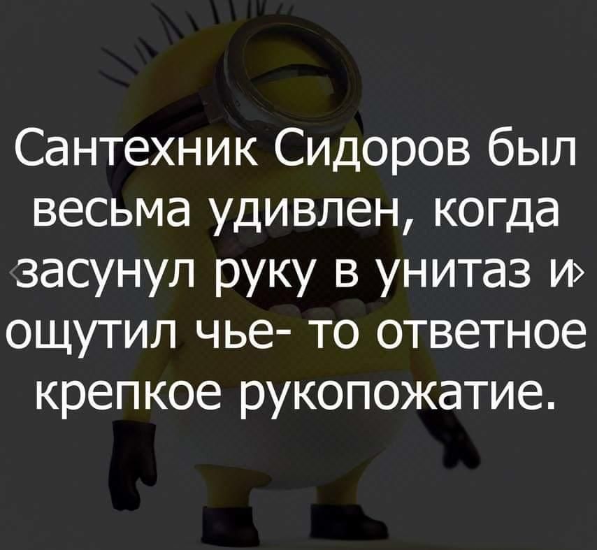 Сантехник Сидоров был весьма удивлен когда засунул руку в унитаз и ощутил чье то ответное крепкое рукопожатие