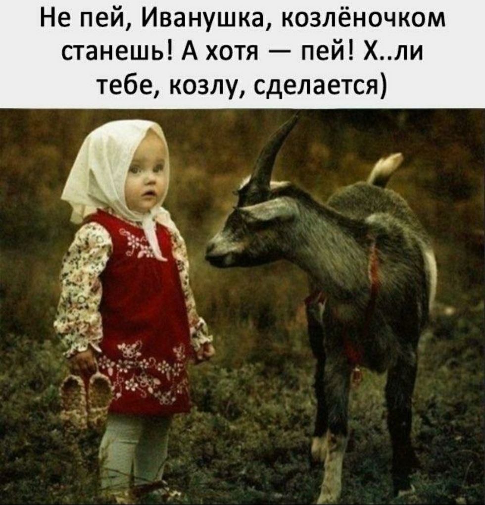 Не пей Иванушка козлёночком станешь А хотя пей Хли тебе козлу сделается