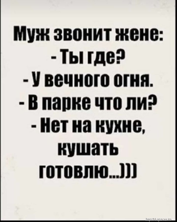 Муж звонит жене Ты где У вечного огня В парке что ли Нет на кухне кушать готовлЮю