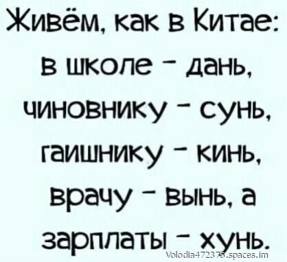 Живём как в Китае в школе дань чиновнику сунь гаишнику кинь врачу Вынь а зарплаты х