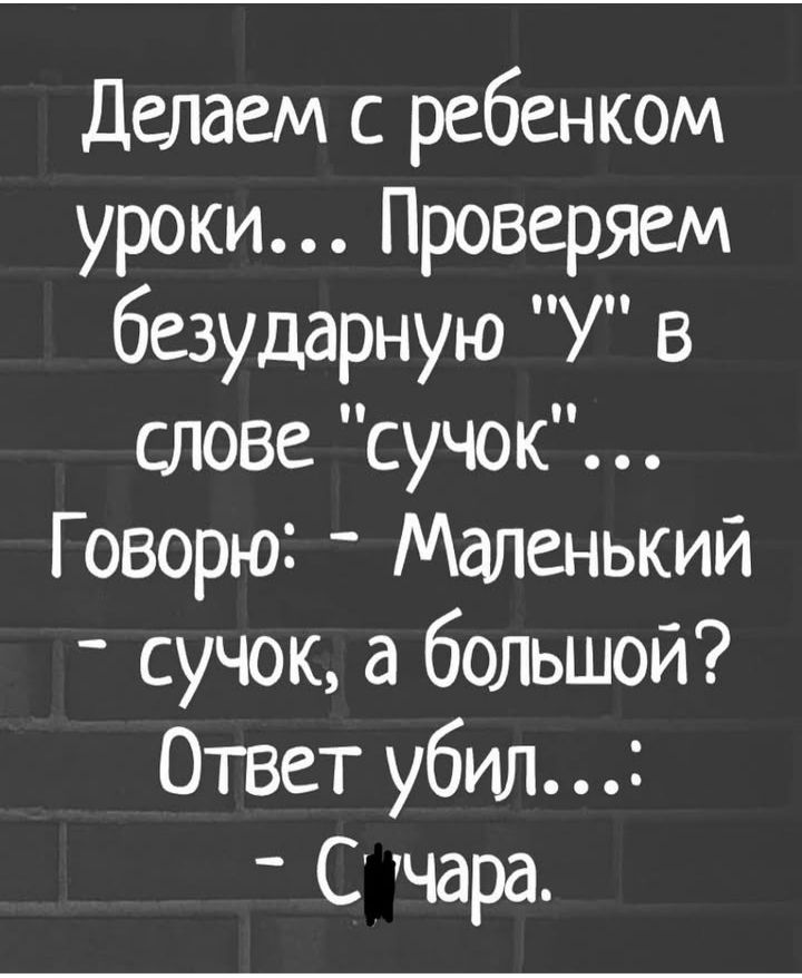 Делаем с ребенком уроки Проверяем безударную У в слове сучок Говорю Маленький сучок а большой Ответ убил С чара