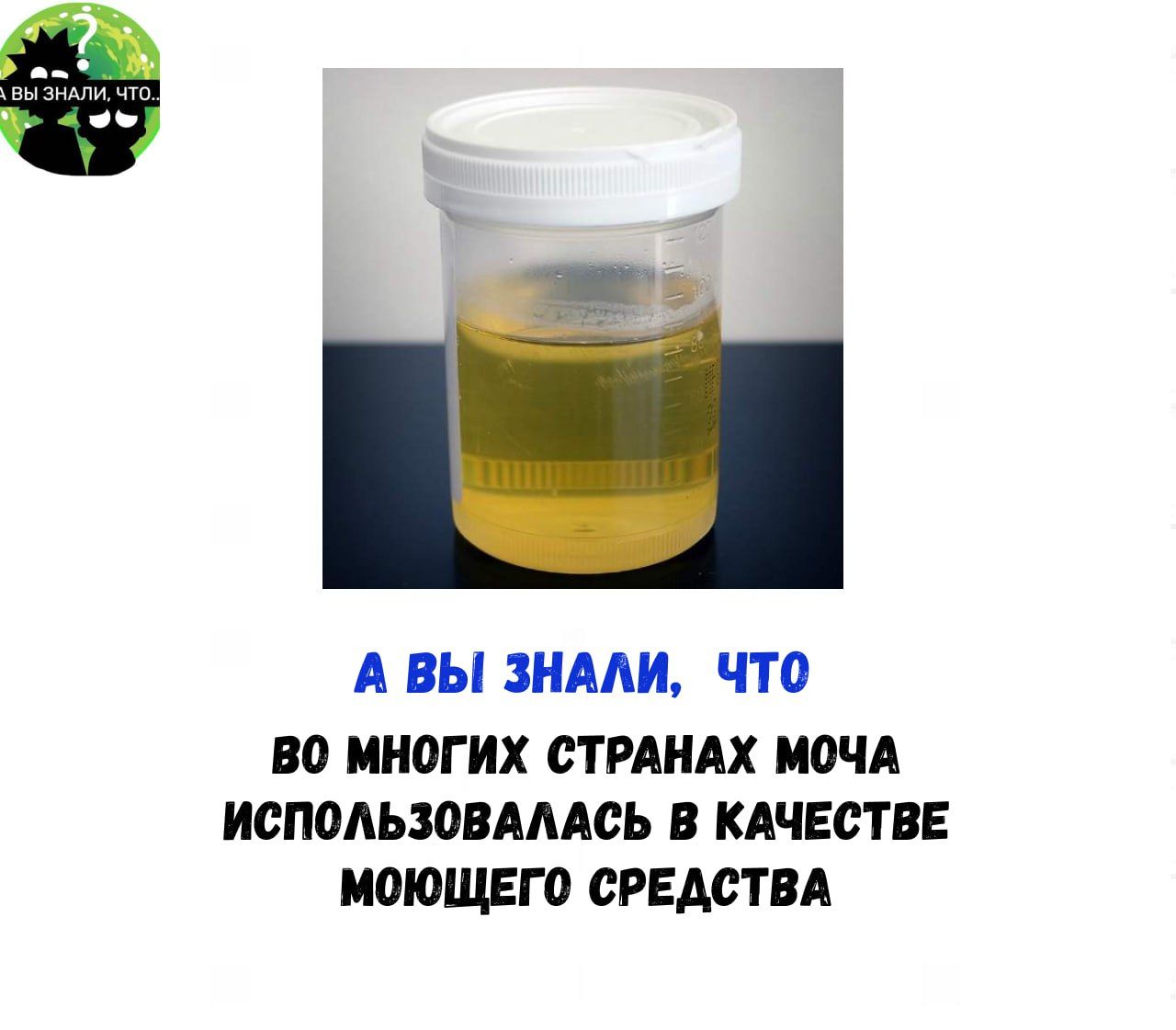 А ВЫ ЗНАЛИ ЧТО В0 МНОГИХ СТРАНАХ МОЧА ИСПОЛЬЗОВАЛАСЬ В КАЧЕСТВЕ МОЮЩЕГО СРЕДСТВА