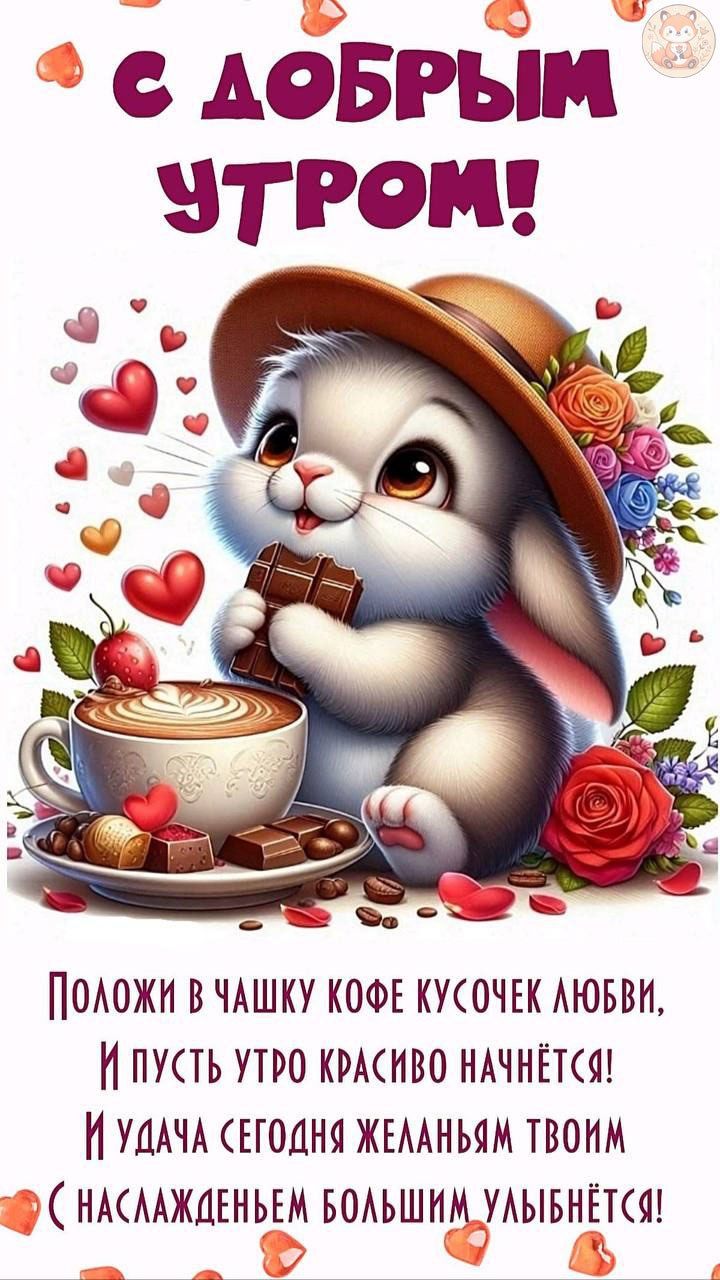 С ДОБРЫМ УТРОМ! Положи в чашку кофе кусочек любви, И пусть утро красиво начнётся! И удача сегодня желаниям твоим С наслаждением большими улыбнётся!