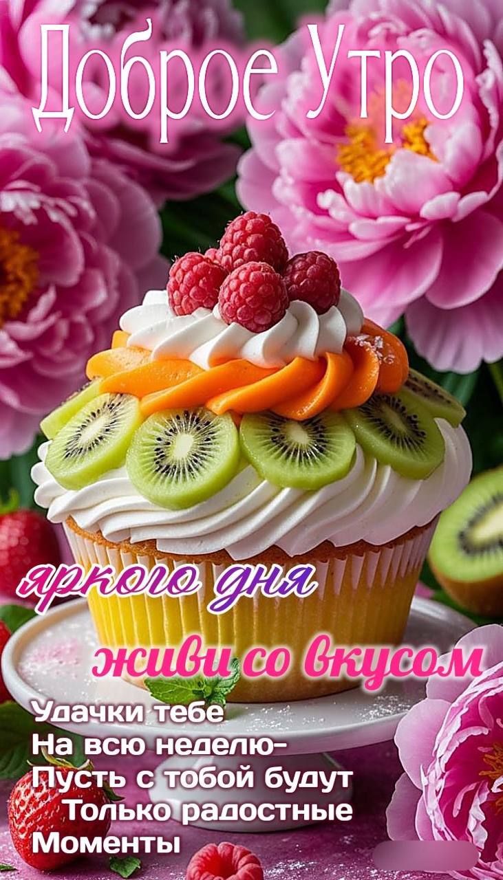 Доброе Утро яркого дня живи со вкусом Удачки тебе На всю неделю— Пусть с тобой будут Только радостные Моменты