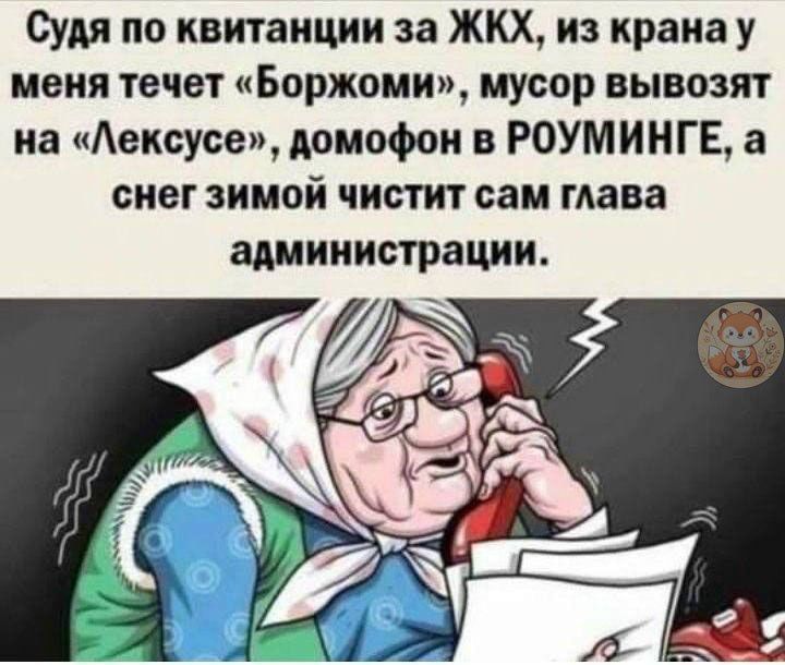Судя по квитанции за ЖКХ, из крана у меня течет «Боржоми», мусор вывозят на «Лексусе», домофон в РОУМИНГЕ, а снег зимой чистит сам глава администрации.