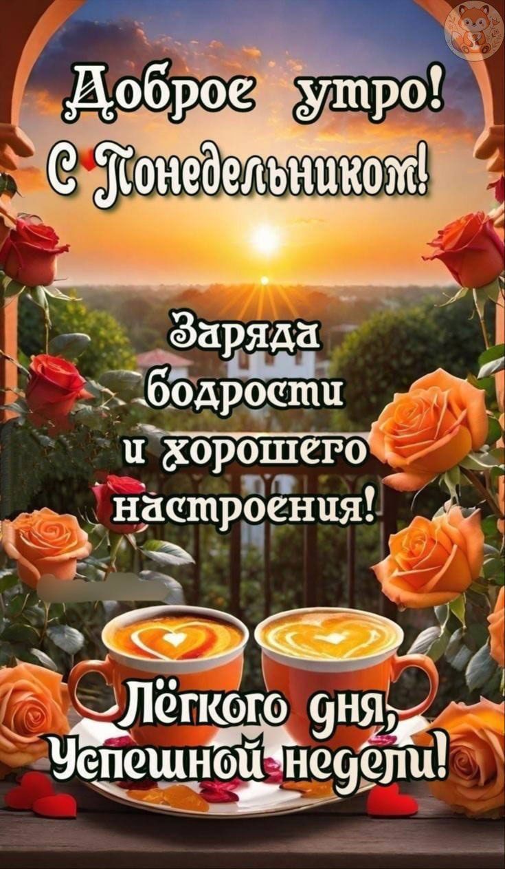 Доброе утро! С Понедельником! Заряда бодрости и хорошего настроения! Лёгкого дня, Успешной недели!