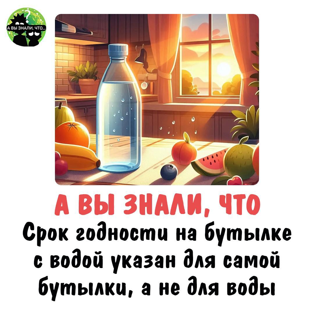 А ВЫ ЗНАЛИ ЧТО Срок годности на бутылке с водой указан для самой бутылки, а не для воды