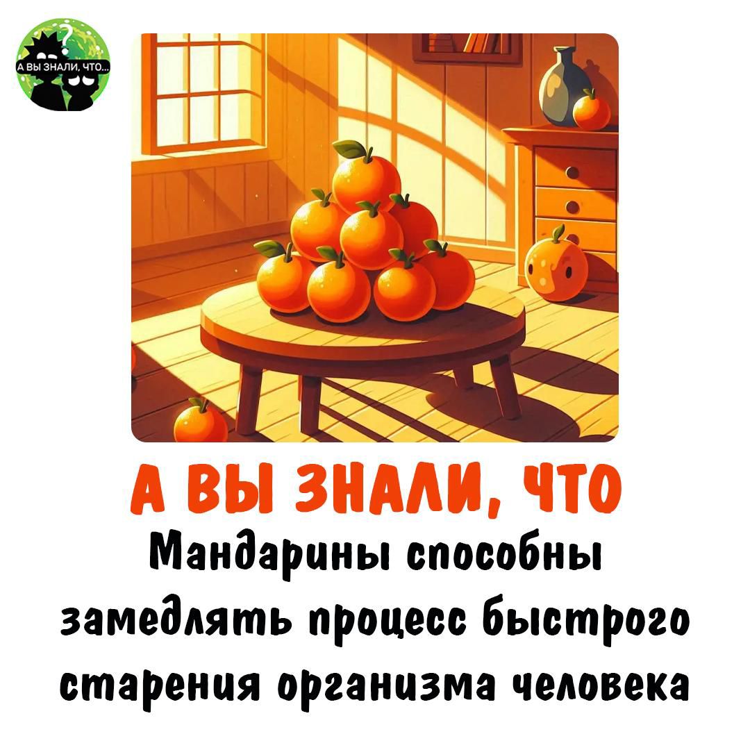 А ВЫ ЗНАЛИ, ЧТО МАНДАРИНЫ СПОСОБНЫ ЗАМЕДЛЯТЬ ПРОЦЕСС БЫСТРОГО СТАРЕНИЯ ОРГАНИЗМА ЧЕЛОВЕКА