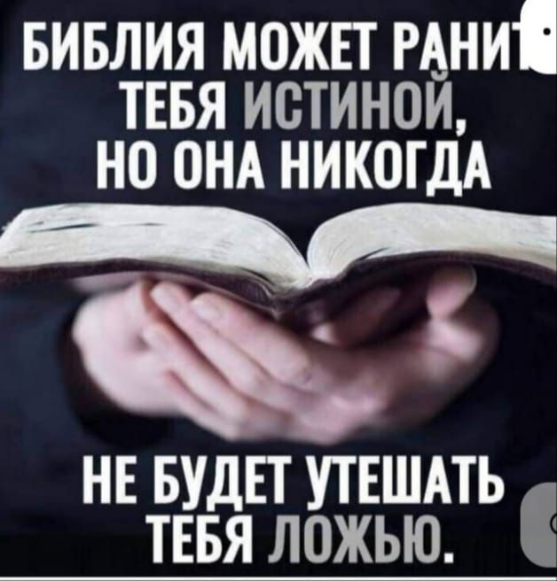 БИБЛИЯ МОЖЕТ РАНИТЬ ТЕБЯ ИСТИНОЙ, НО ОНА НИКОГДА НЕ БУДЕТ УТЕШАТЬ ТЕБЯ ЛОЖЬЮ.